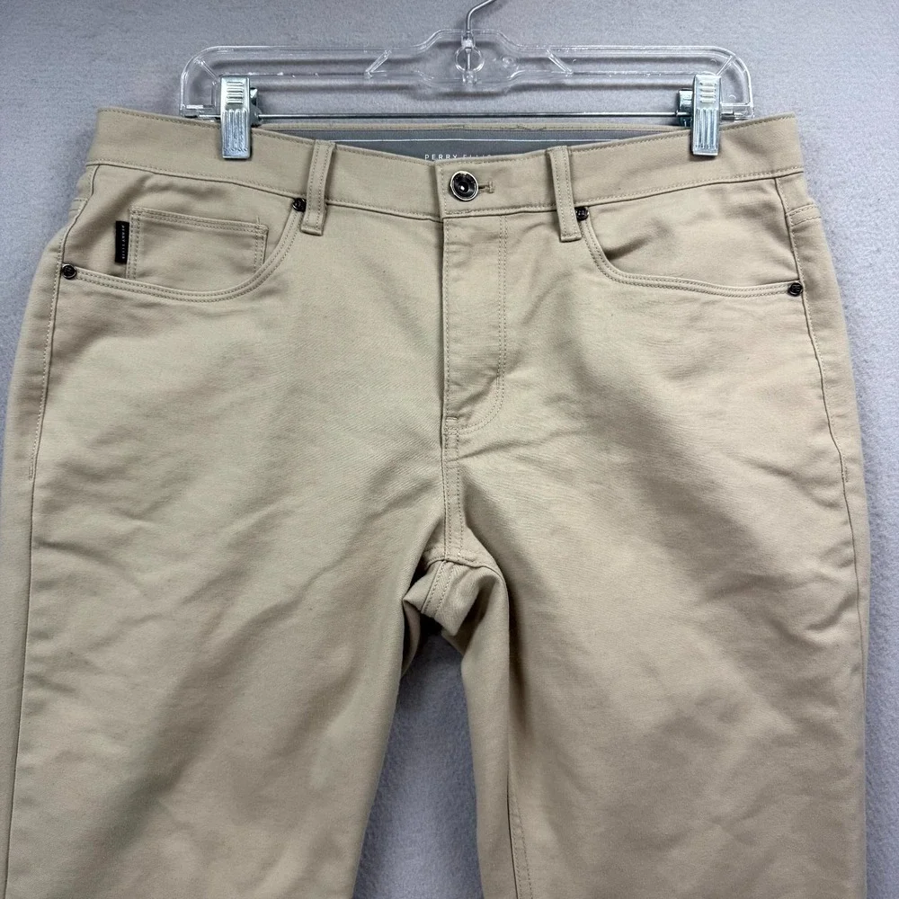 Perry Ellis 5-Pockets Pants Mens 34x28* Beige Performance Golf Straight Tech‎